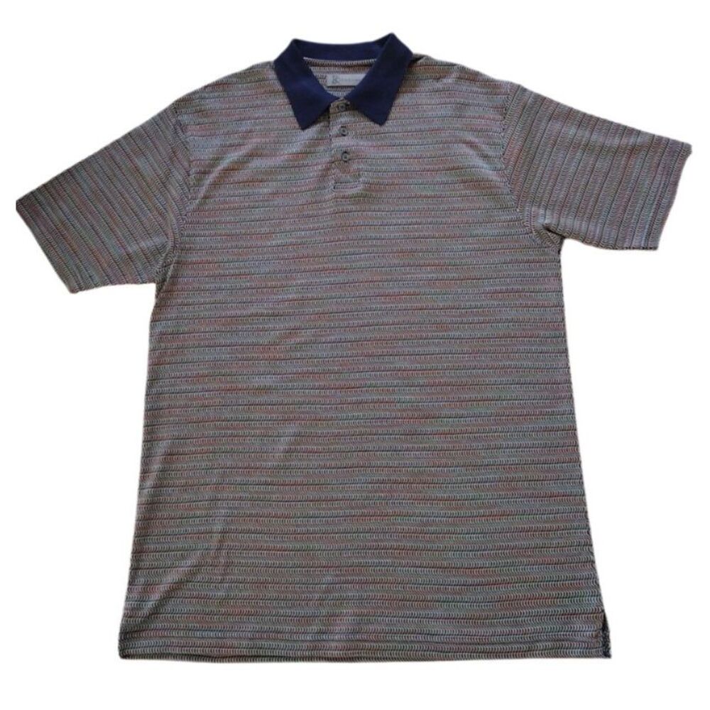 R&R Casuals Polo Shirt Men L Multicolor Geometric Casual Travel Short‎ Sleeves